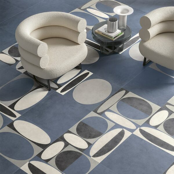 Living Zaffiro blue decor cement concrete accent wall tile floor ontario toronto kitchen backsplash